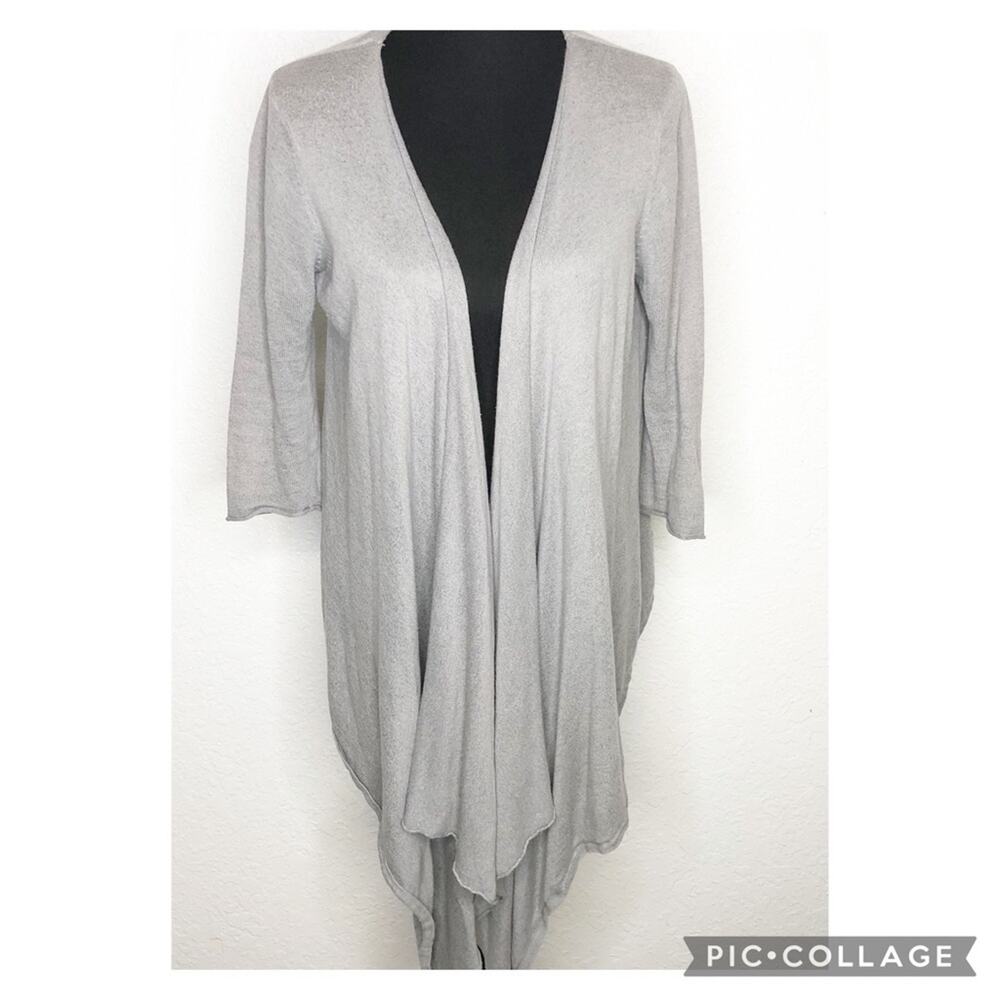 Boston Proper gray linen blend open front waterfall cardigan size Small